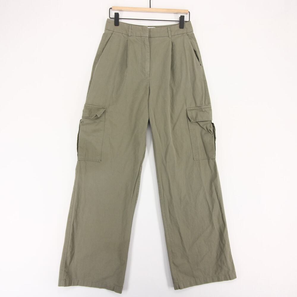 Reserved Pants Womens S Green Cargo Wide Leg Pleated High Rise Utility Pockets